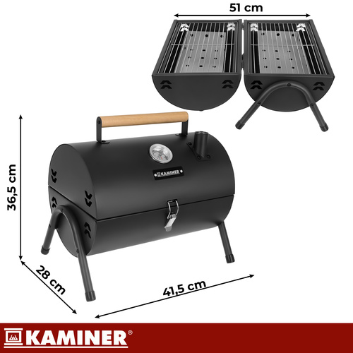 Kaminer kaanega söegrill, kaks resti ja termomeeter