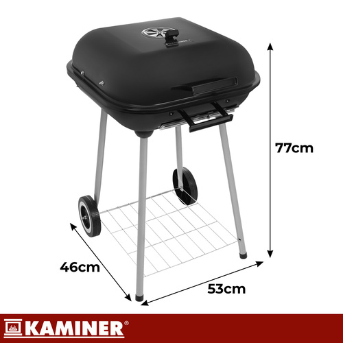 Kaminer kaanega söegrill rataste ja alumise riiuliga