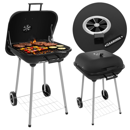 Kaminer kaanega söegrill rataste ja alumise riiuliga