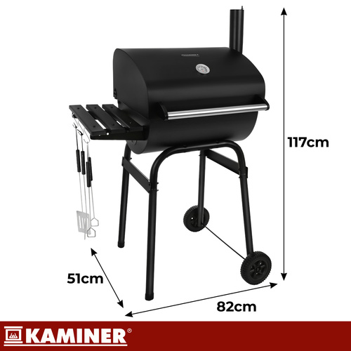 Kaminer kaanega söegrill suure resti, termomeetri ja tarvikutega