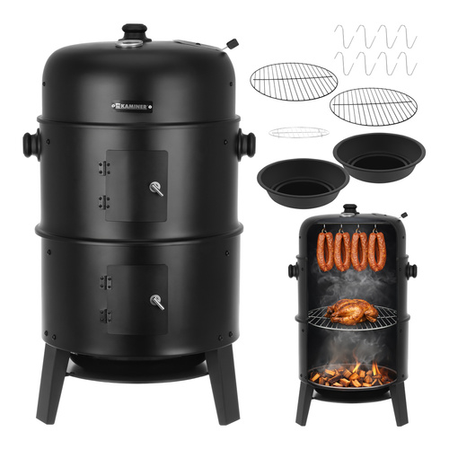 Kaminer söegrill ja suitsuahi 3 ühes, kaane ning termomeetriga