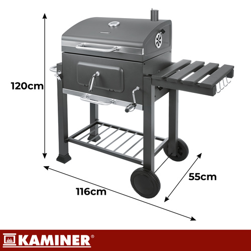 Kaminer söegrill malmresti, korstna, kaane ja termomeetriga