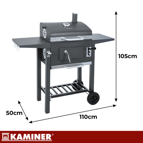 Kaminer söegrill malmresti, korstna, tuhakoguri ja termomeetriga