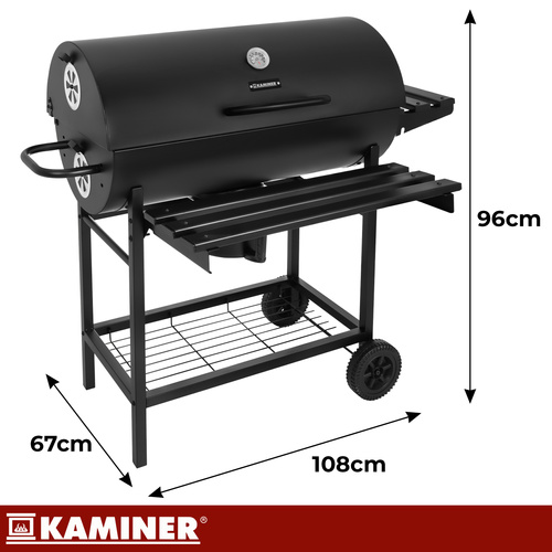 Kaminer suur kaanega söegrill riiulite ja tuhakoguriga