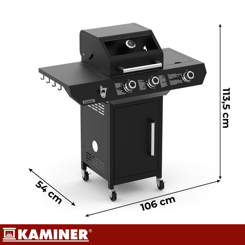 Kaminer Varen 3.0 Black gaasigrill, 2+1 põletit, 10 kW, kaitsekate ja küpsetusvarras