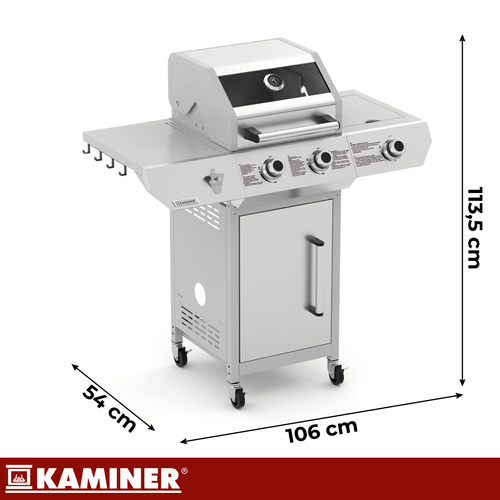 Kaminer Varen 3.0 gaasigrill malmresti ja balloonikapiga, 2+1 põletit, 10 kW