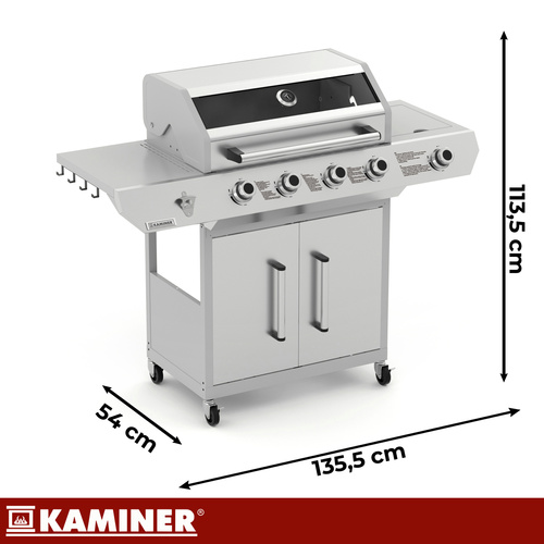 Kaminer Varen 5.0 gaasigrill malmresti ja balloonikapiga, 4+1 põletit, 17 kW