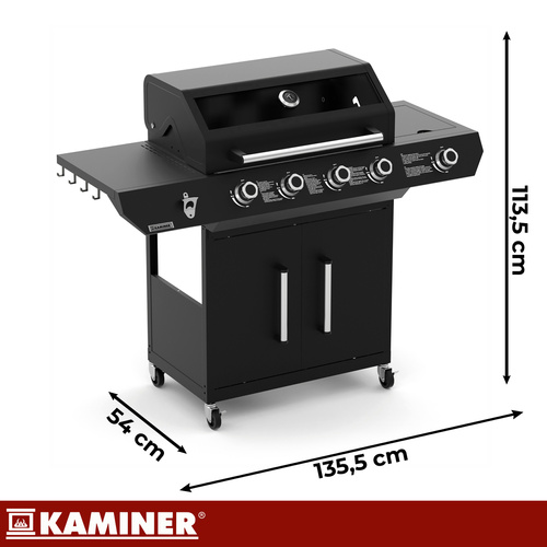 Kaminer Varen Black 5.0 gaasigrill malmresti ja balloonikapiga, 4+1 põletit, 17 kW