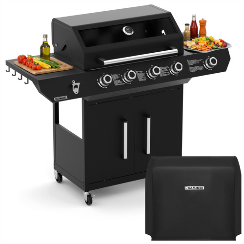 Kaminer Varen Black 5.0 gaasigrill malmresti ja balloonikapiga, 4+1 põletit, 17 kW