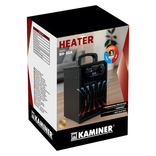 Kamineri 3000 W elektriline soojapuhur termostaadiga.