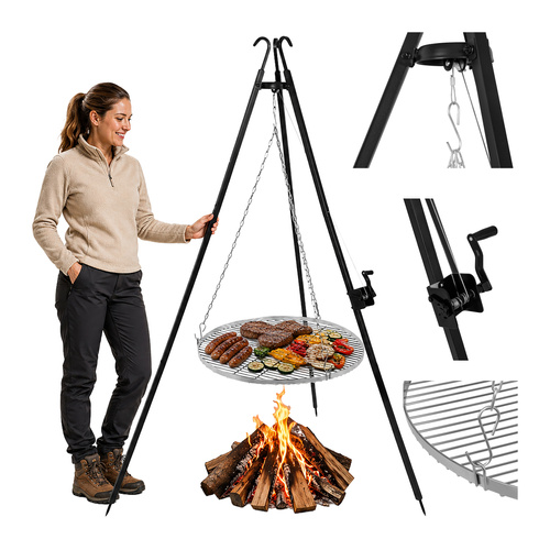 Kamineri kolmjalaga lõkkegrill roostevabast terasest restiga, 70 cm