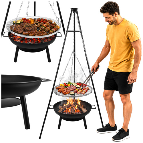 Kolmjalaga lõkkegrill ja tulealus, roostevaba rest 58 cm