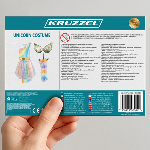 Kruzzel kolmeosaline ükssarvikukostüüm, 130–140 cm