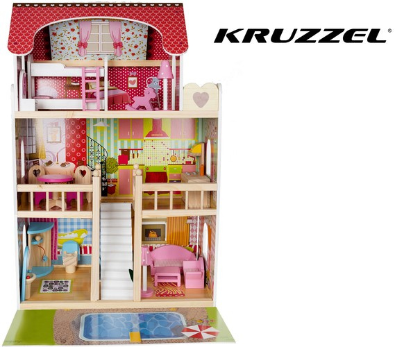 Kruzzel puidust nukumaja basseini ja LED-valgustusega, kõrgus 90 cm