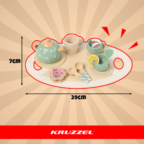 Kruzzeli puidust teeserviis kandiku, teekannu, tasside ja lusikatega.