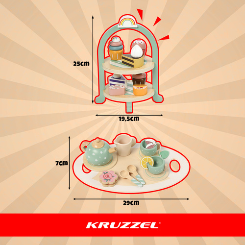 Kruzzeli suur puidust teeserviis koogialusega.