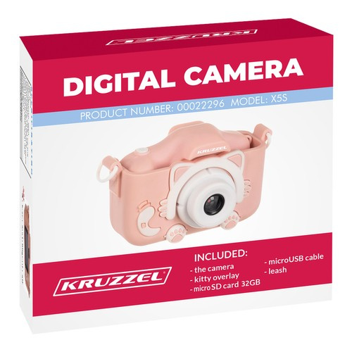 Laste fotoaparaat kassikatte ja 32 GB mälukaardiga, roosa