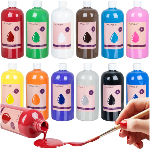 MAALEO 12 guaššvärvi komplekt, iga pudel 1000 ml.