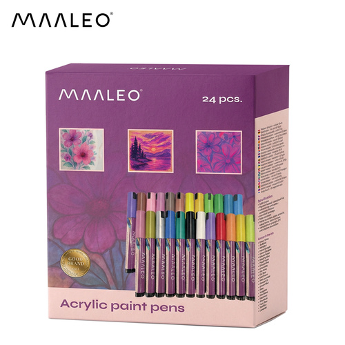 Maaleo 24 akrüülmarkeri komplekt klaasile, kangale, paberile ja käsitööks.