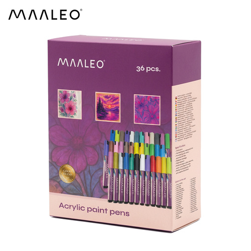 Maaleo 36 akrüülmarkeri komplekt klaasile, kangale, paberile ja käsitööks.