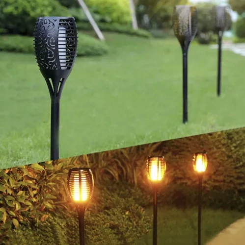 Maasse torgatavad päikesepatareiga LED-aiavalgustid leegiefektiga, 4 tk