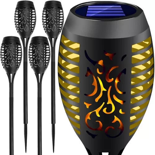 Maasse torgatavad päikesepatareiga LED-aiavalgustid leegiefektiga, 4 tk