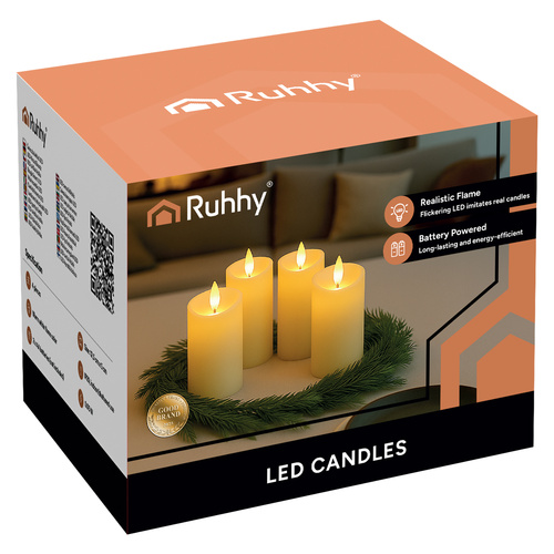 Neli 12,5 cm LED-küünalt hubaseks valgustuseks.