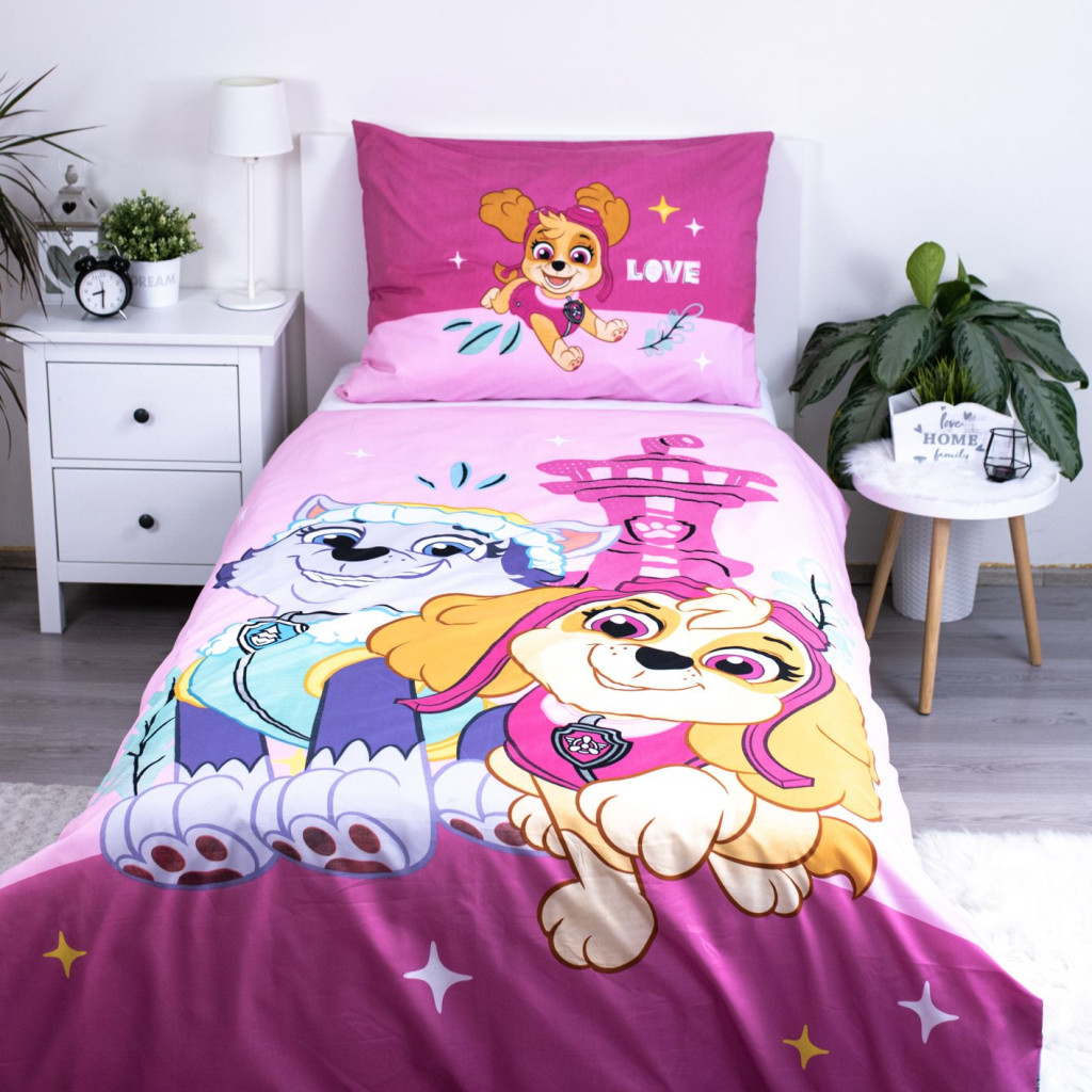 Paw Patrol Pink Love voodipesukomplekt 140x200cm, 70x90 cm mikrokiud – detailvaade 2