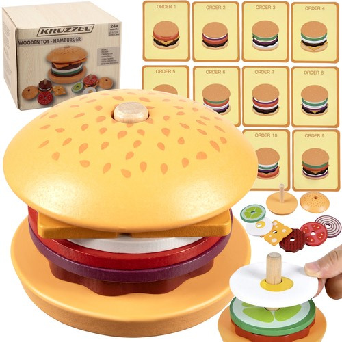Puidust burgeri ladumismäng tellimuskaartidega