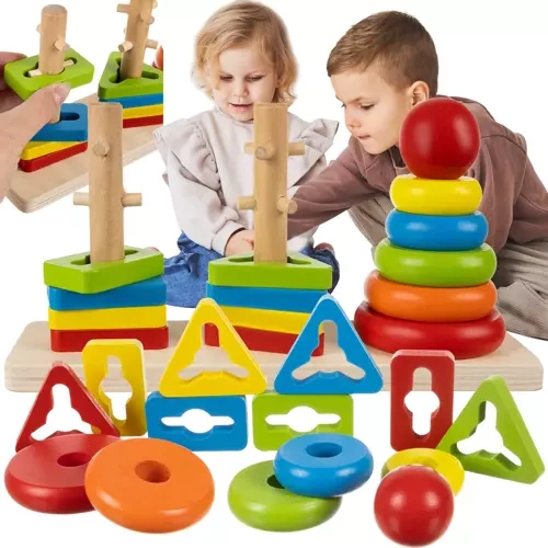 Puidust kujundisorteerija kolme torniga, 3+