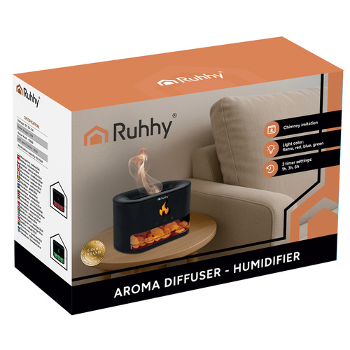 RUHHY 250 ml aroomidifuuser kaminavalguse ja õhuniisutusega.