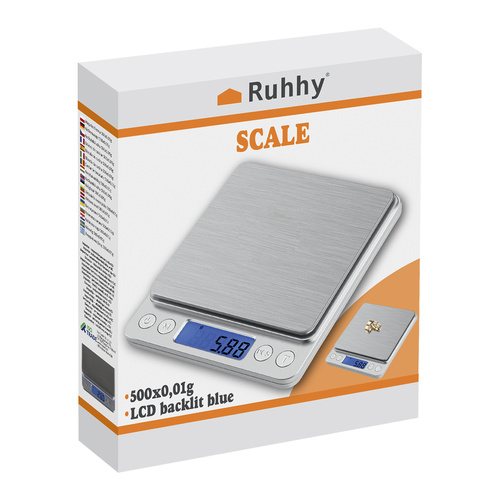 Ruhhy elektrooniline täppiskaal, kuni 500 g, 0,01 g, LCD-ekraan