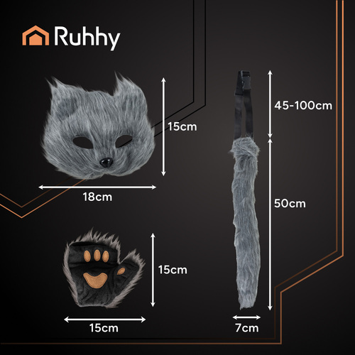 Ruhhy kassi- ja rebasekostüüm 26247, 4 osa, hall
