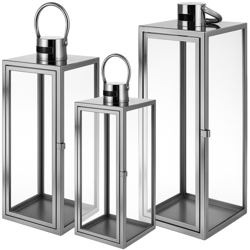 RUHHY klaasist laternate komplekt, hõbedane, 63 / 49 / 38 cm