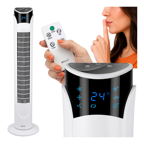 Ruhhy valge tornventilaator puldi ja LED-ekraaniga, 83 cm