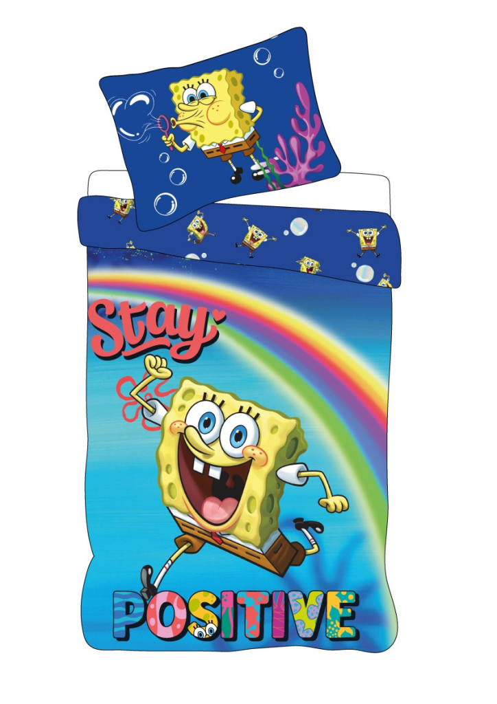 SpongeBob Stay Positive children's kindergarten voodipesukomplekt 100×135 cm, 40×60 cm – tootepilt