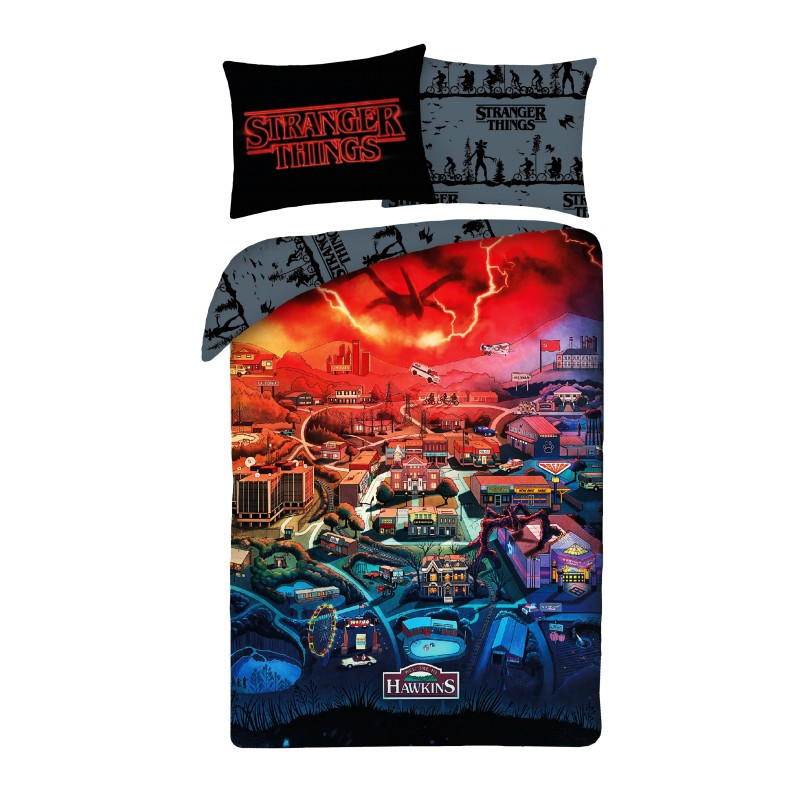 Stranger Things Hawkins voodipesukomplekt 140×200cm, 70x90 cm mikrokiud – tootepilt