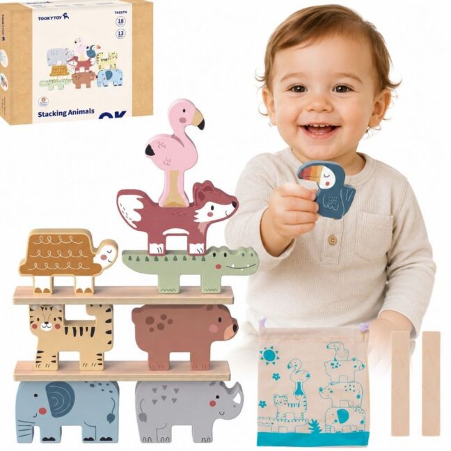 klotsid pusletorn stacker stacks – TOOKY mänguasi puidust klotsid pusletorn Stacker Stacks loomad Montessori 13 tk.