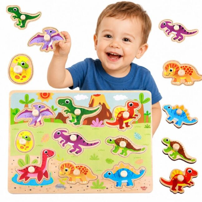 pusle dinosaurused kujundid pusle – TOOKY mänguasi puidust Montessori pusle dinosaurused kujundid pusle