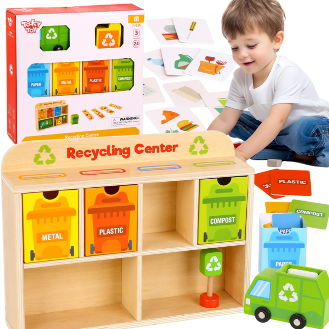 recycling keskus sorteerija mäng – TOOKY mänguasi puidust Recycling keskus arendav sorteerija lastele – arendav mäng lapsele