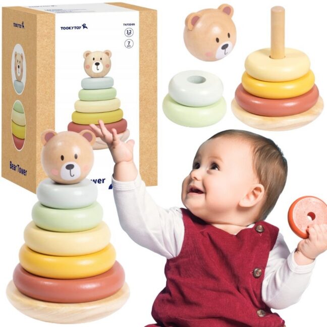 sensoorne pusle pyramid teddy – TOOKY mänguasi puidust sensoorne pusle Pyramid Teddy karu sensoorne värviline Stacker
