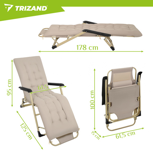 Trizand kokkupandav aia- ja rannalamamistool padjaga