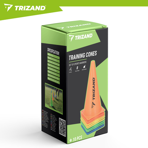 Trizandi värvilised treeningkoonused, 10 tk, 23 cm
