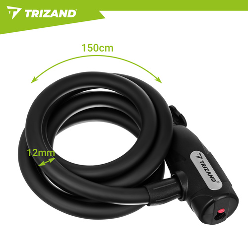 Trizandi võtmega jalgratta trosslukk ja kinnitushoidik, 150 cm, 12 mm