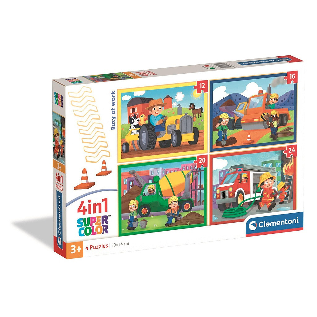 Vehicle Busy at Work Construction Vehicles 4-in-1 puslekomplekt Clementoni – tootepilt