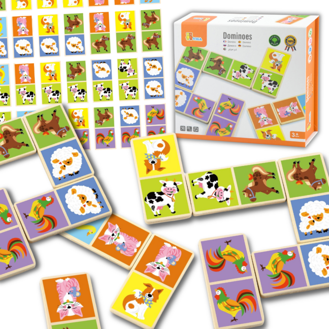 domino klotsid talumaja mäng – VIGA arendav puidust Domino klotsid talumaja mäng 28 tk Montessori