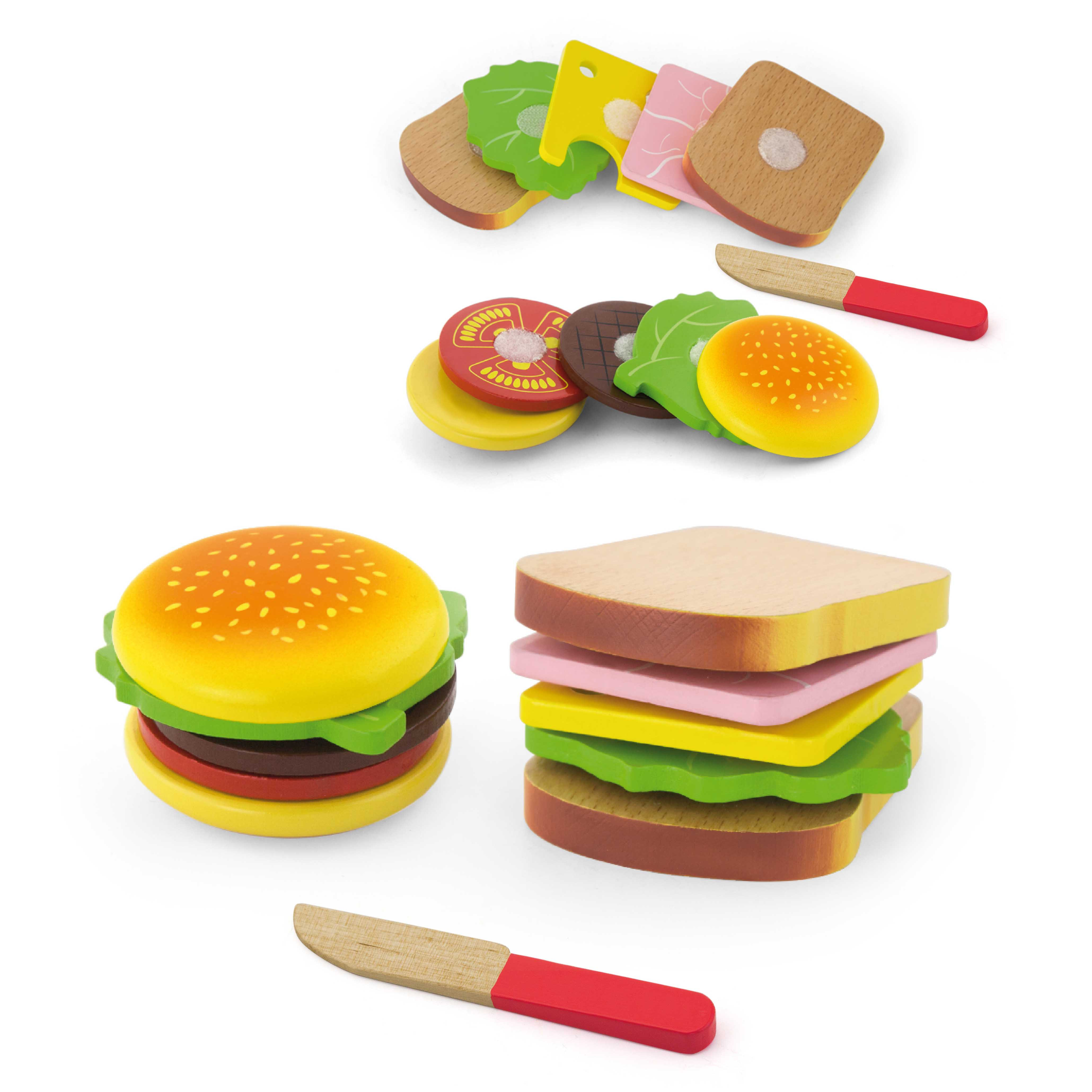 hamburger sandwich chopping mäng – Viga Hamburger ja Sandwich Chopping komplekt lastele – arendav mäng lapsele