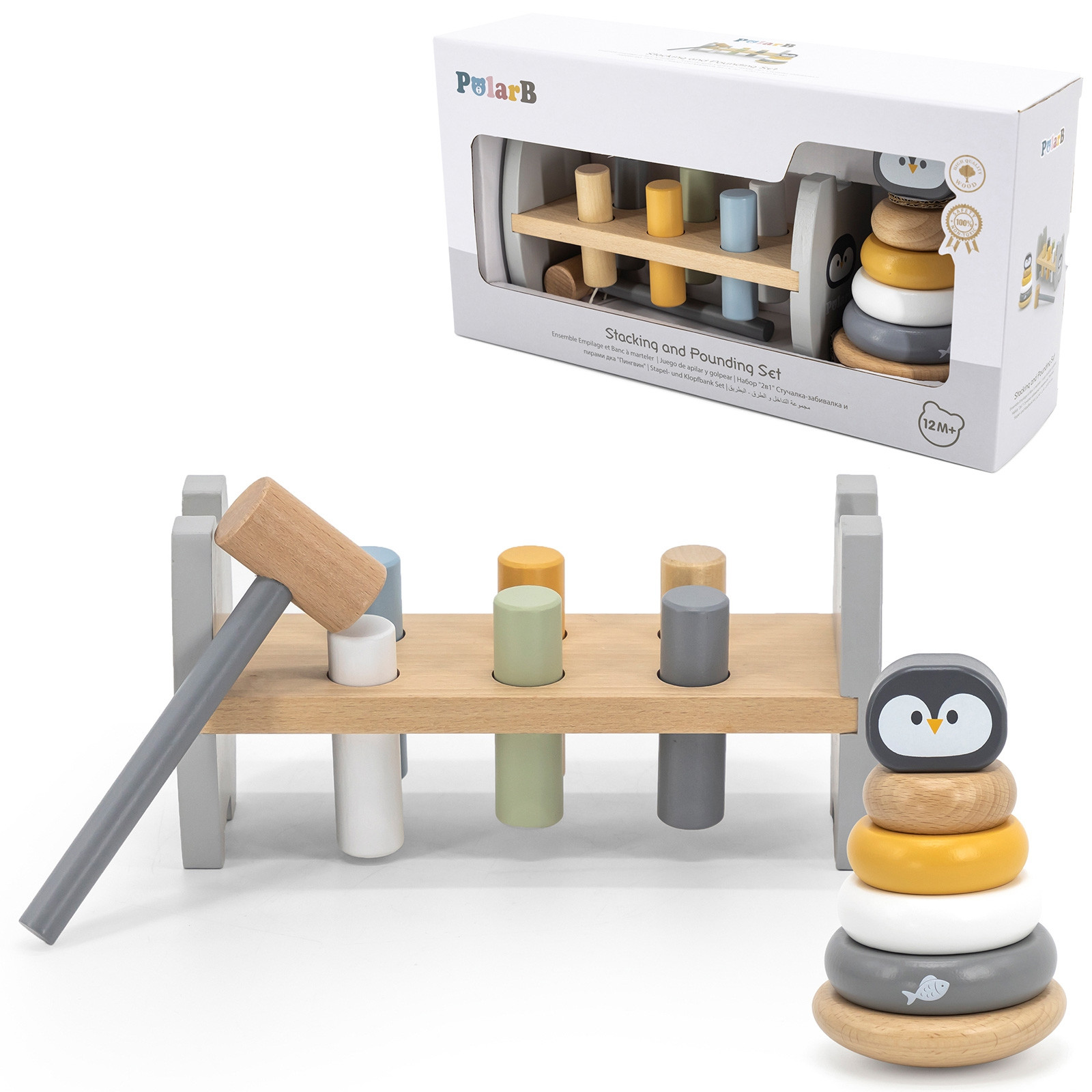 püramiid penguin haamer punch – VIGA PolarB komplekt puidust püramiid + Penguin haamer Punch Montessori
