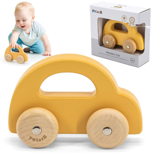 push auto yellow lastele – VIGA PolarB puidust Push auto Yellow lastele