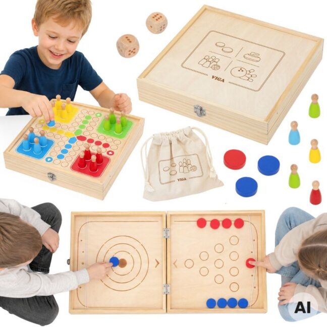 VIGA puidust 4-ühes mängulaud: hoki, curling, bowling ja Ludo